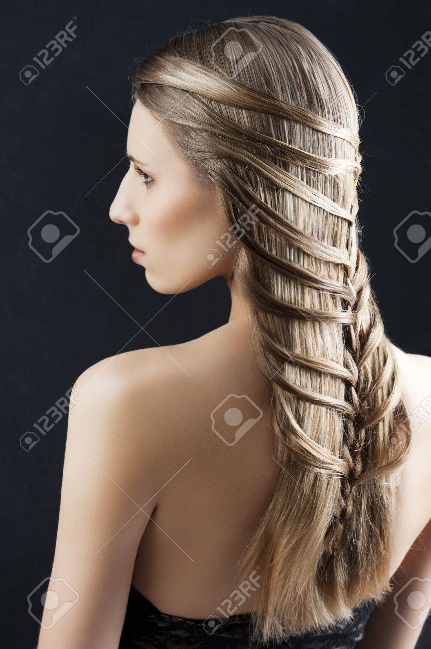 Back Side Portrait Of A Fashion Woman With Long Hair And Old
