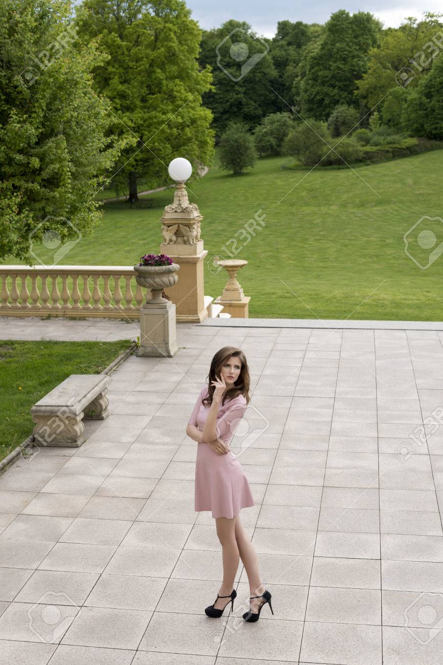 pink dress black heels