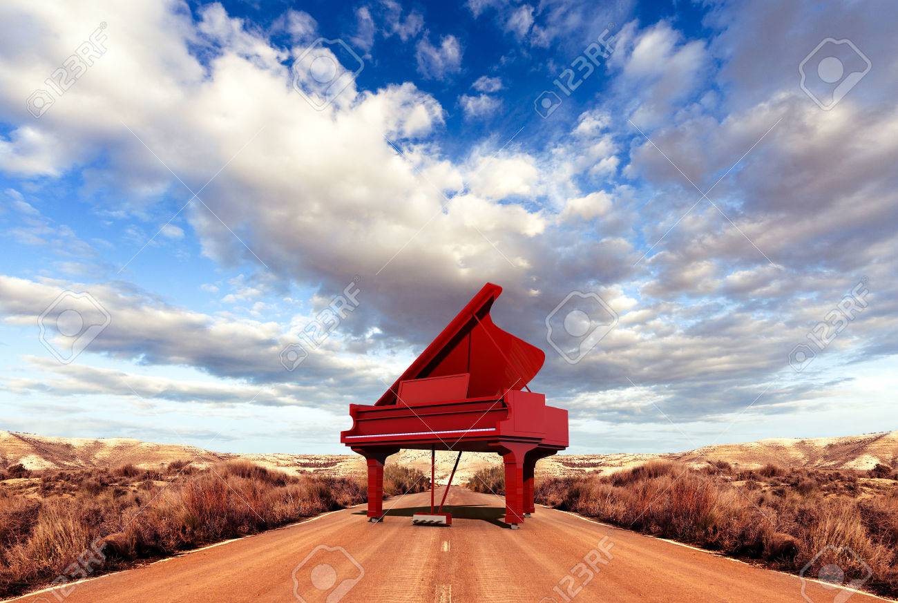 Music concept.Scenery and piano on the road - 41059748 Music concept.Scenery and piano on the road - 41059748