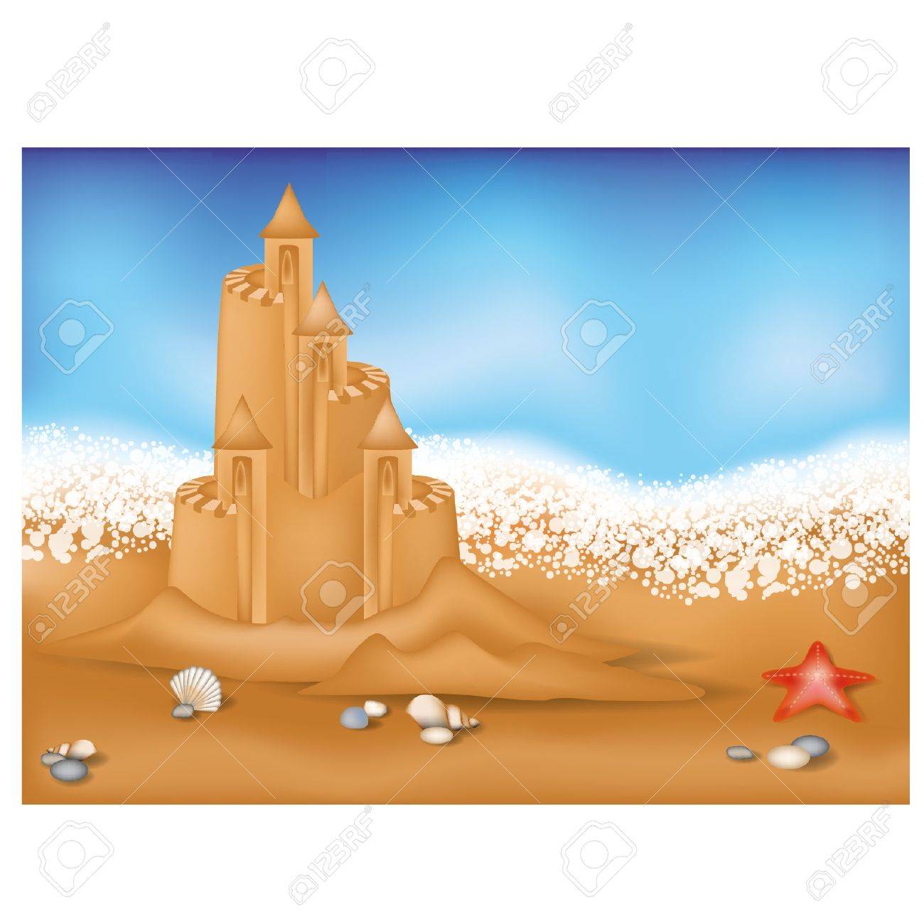 ビーチのイラストを砂の城 のイラスト素材 ベクタ Image