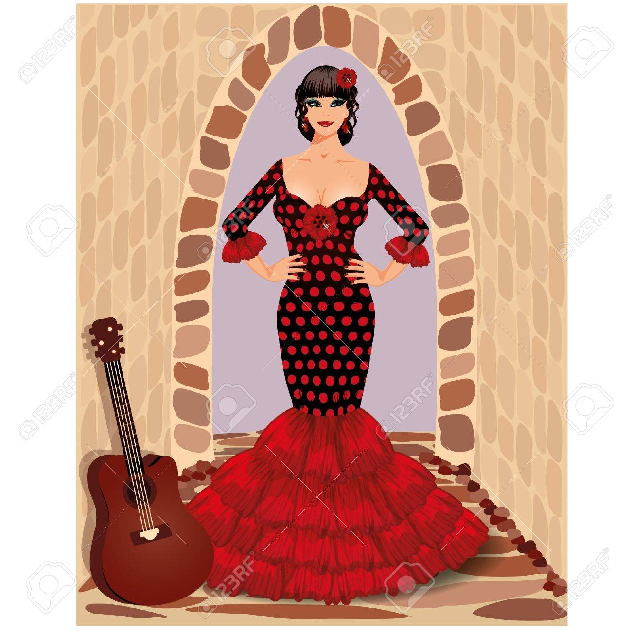 スペインのフラメンコ ギターのイラスト女の子 のイラスト素材 ベクタ Image