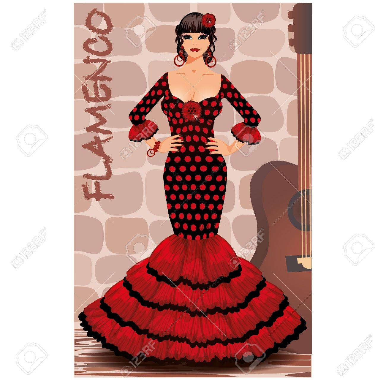 スペインのフラメンコの女の子ポストカード イラストのイラスト素材 ベクタ Image
