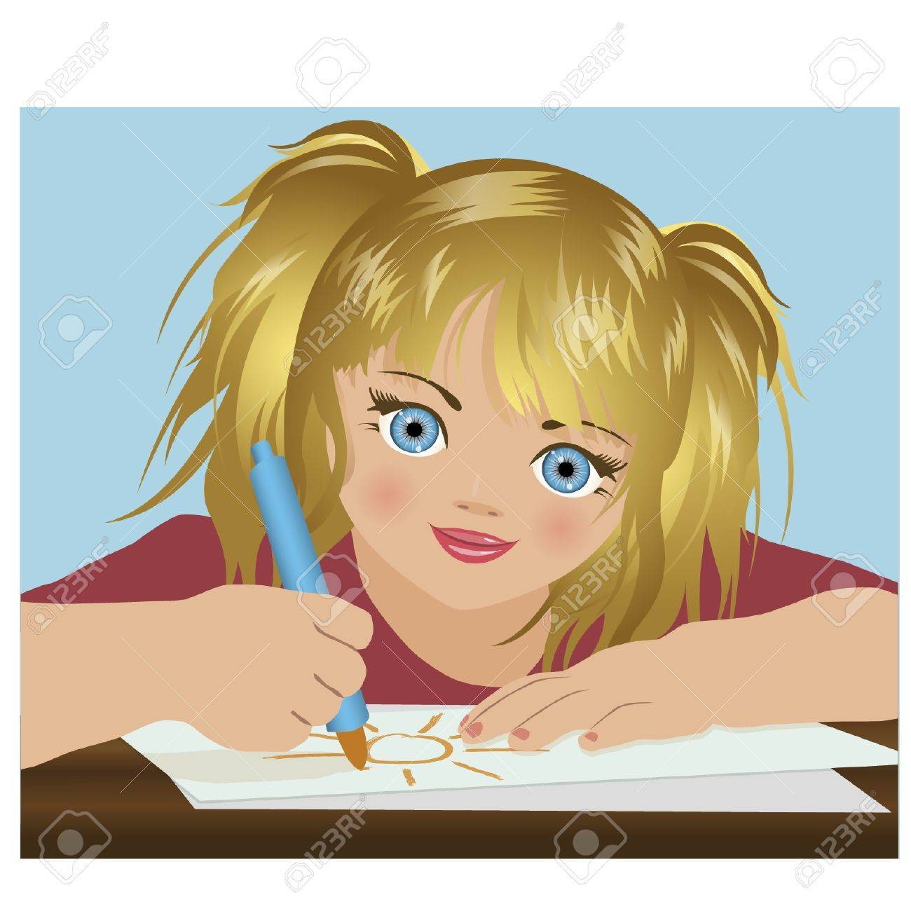 かわいい女の子のフェルト チップ ペン図を描画します のイラスト素材 ベクタ Image