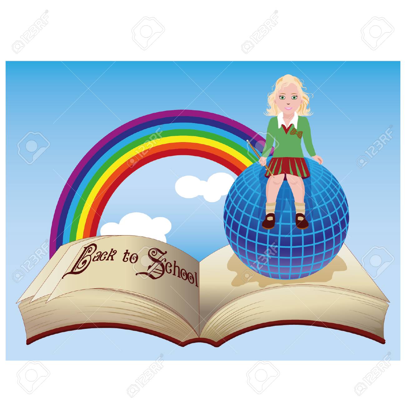 Zuruck In Die Schule Kleines Schulmadchen Mit Globus Und Alte Buch Lizenzfrei Nutzbare Vektorgrafiken Clip Arts Illustrationen Image 30046964