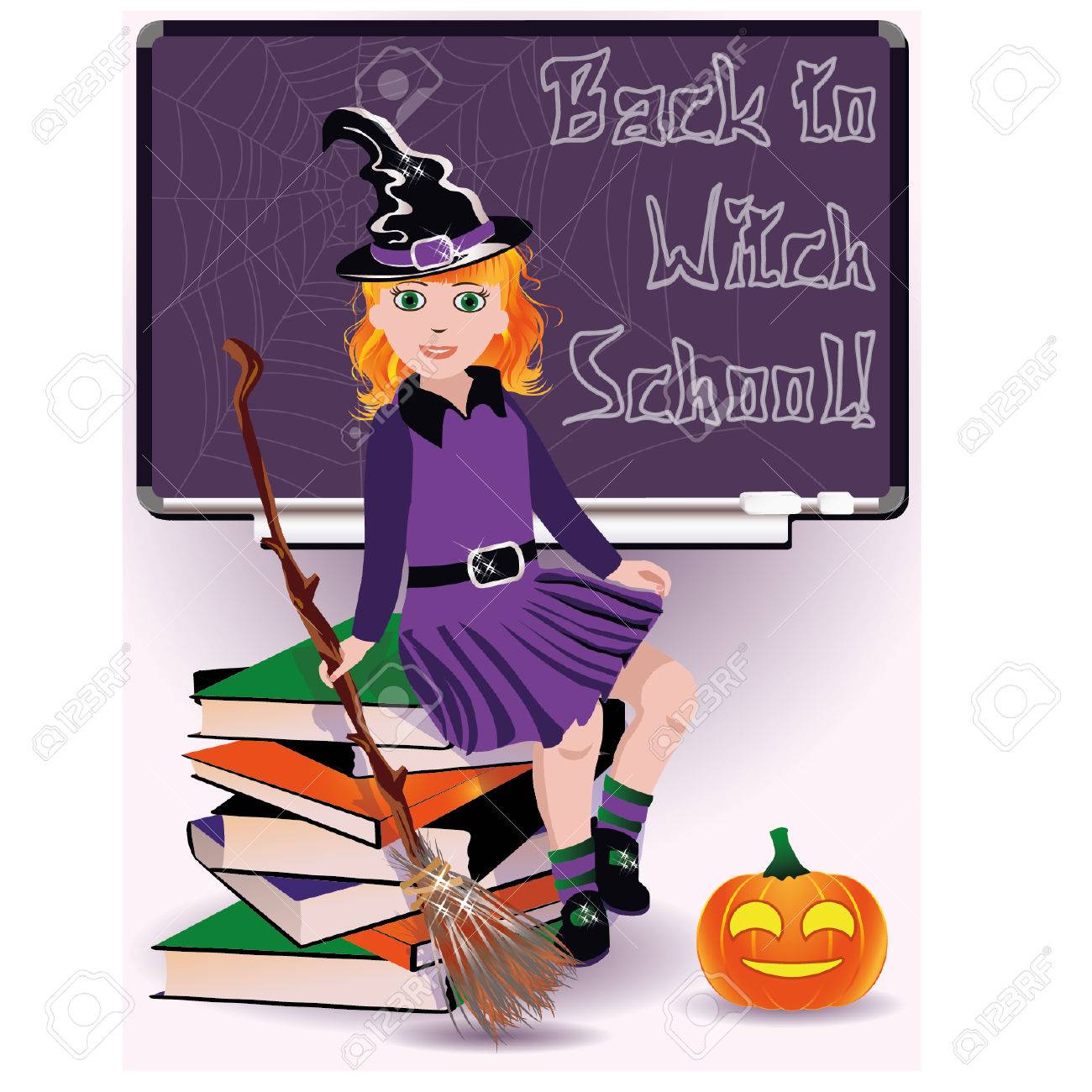魔女の学校に戻る 小さな魔女と書籍 ベクトル図のイラスト素材 ベクタ Image