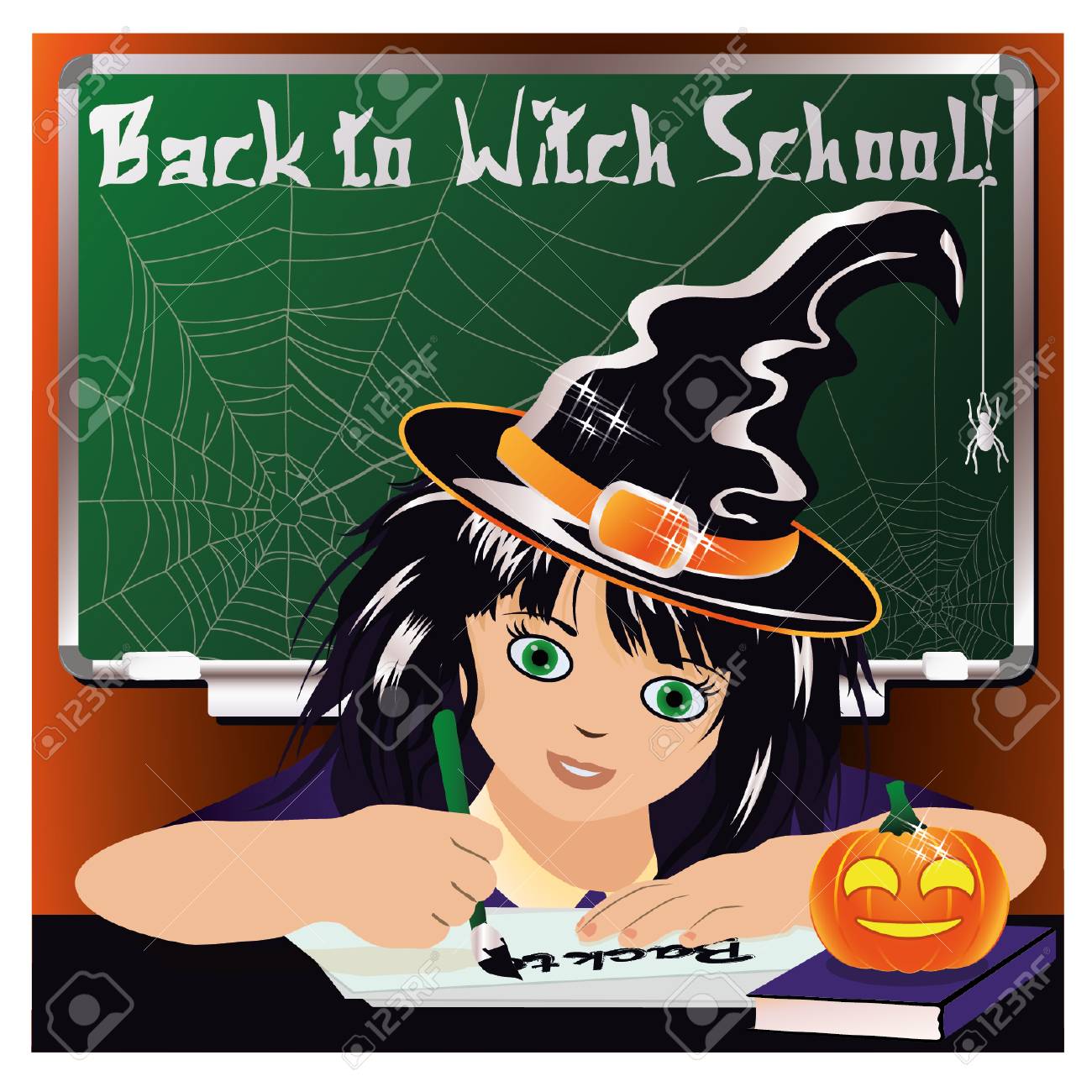 魔女の学校に戻る かわいい魔女の勉強します ベクトル図 のイラスト素材 ベクタ Image