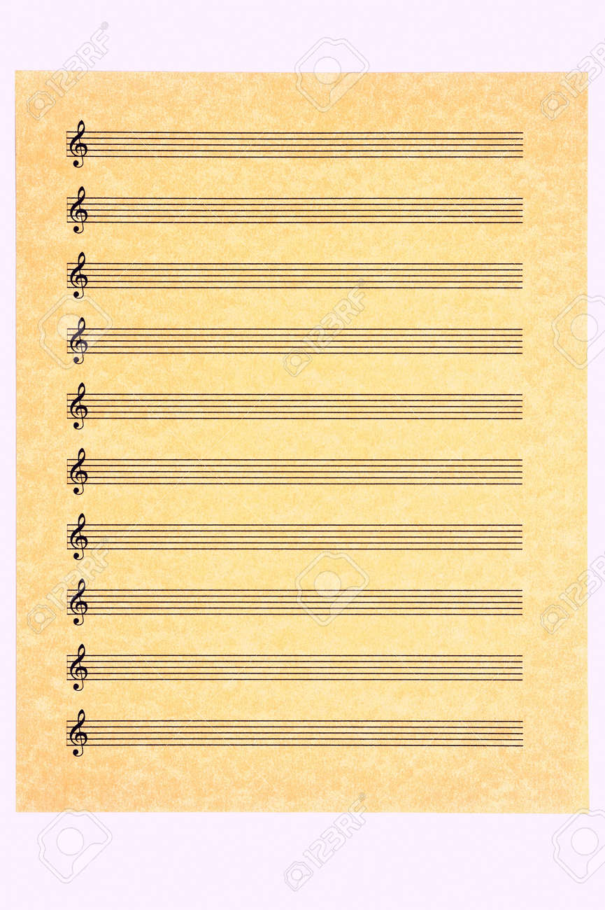 a blank music sheet treble clef on parchment paper ready for music sheet blank