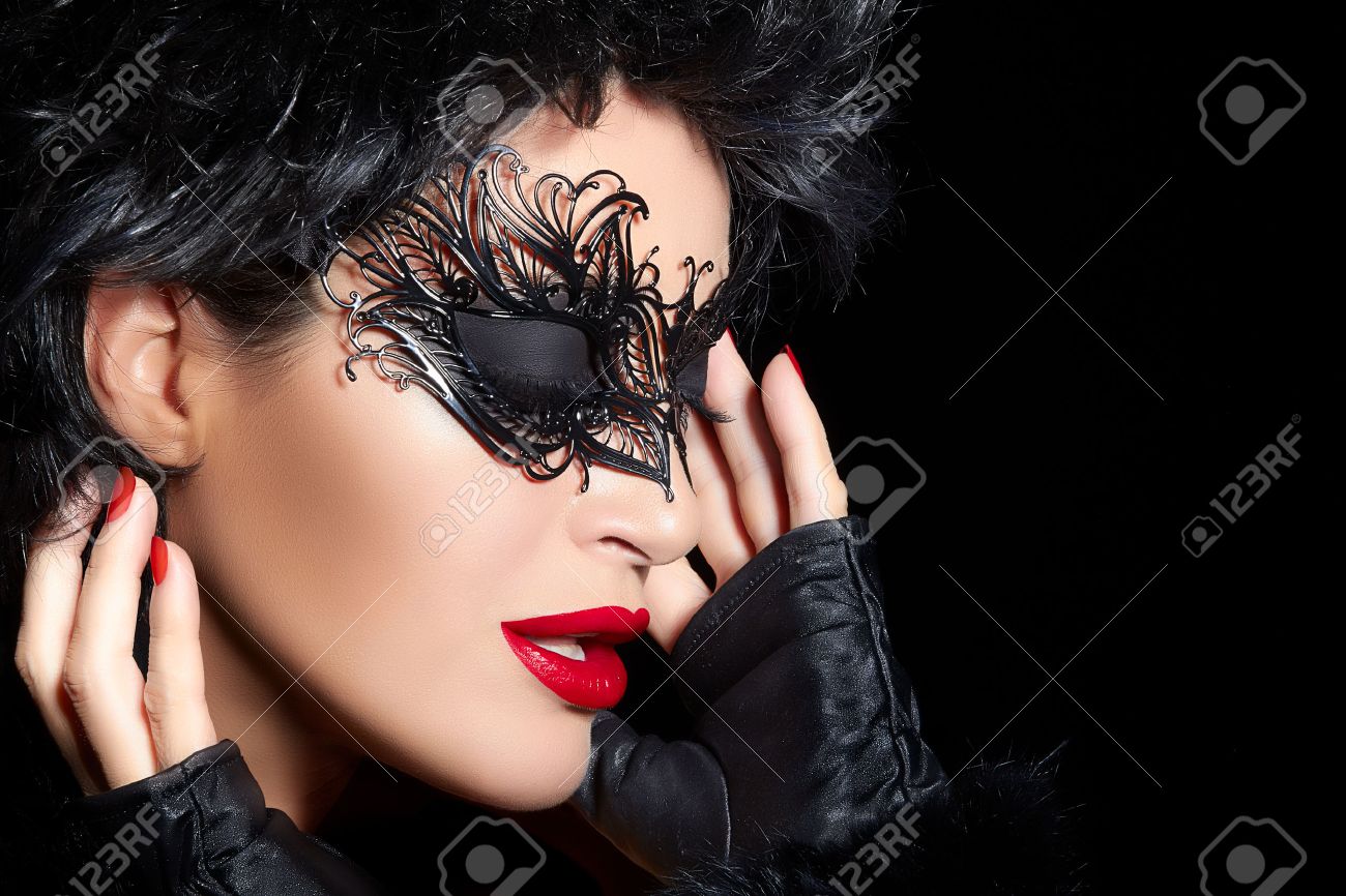 Masquerade Pretty Short Hair Gorgeous Woman Wearing Elegant