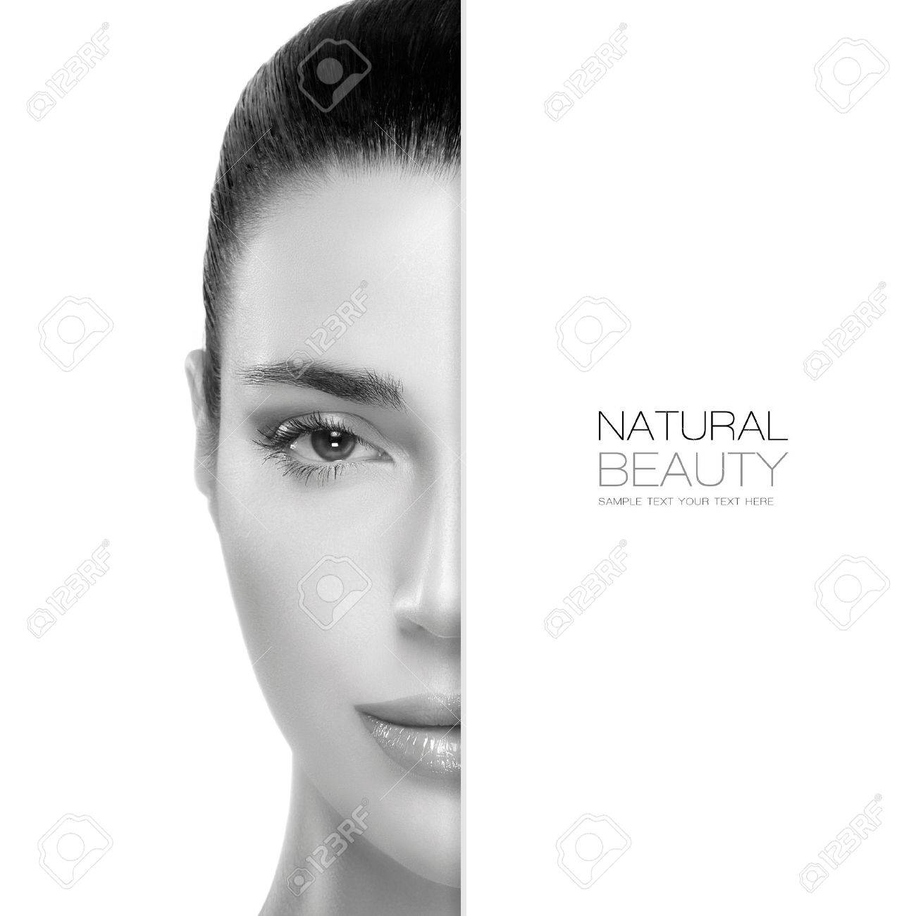 Spa Beauty concept with a half face portrait of a gorgeous woman with healthy clean skin and blank copyspace alongside with sample text. Template design - 40438004 Spa Beauty concept with a half face portrait of a gorgeous woman with healthy clean skin and blank copyspace alongside with sample text. Template design - 40438004