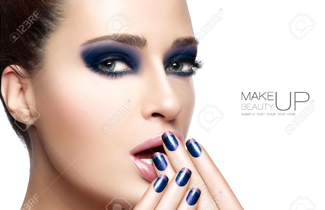 Beauty and Makeup concept with Beautiful young woman with hands on her face covering mouth. Perfect skin. Trendy nail art and makeup. Close up Portrait isolated on white with sample text - 44701709 Beauty and Makeup concept with Beautiful young woman with hands on her face covering mouth. Perfect skin. Trendy nail art and makeup. Close up Portrait isolated on white with sample text - 44701709