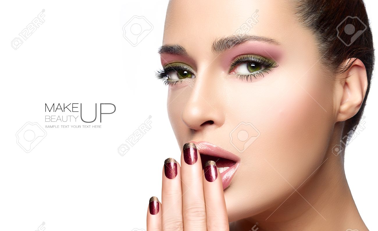 Beauty concept with a half face portrait of a gorgeous woman with healthy clean skin and blank copyspace alongside with sample text. Template design - 44701714 Beauty concept with a half face portrait of a gorgeous woman with healthy clean skin and blank copyspace alongside with sample text. Template design - 44701714