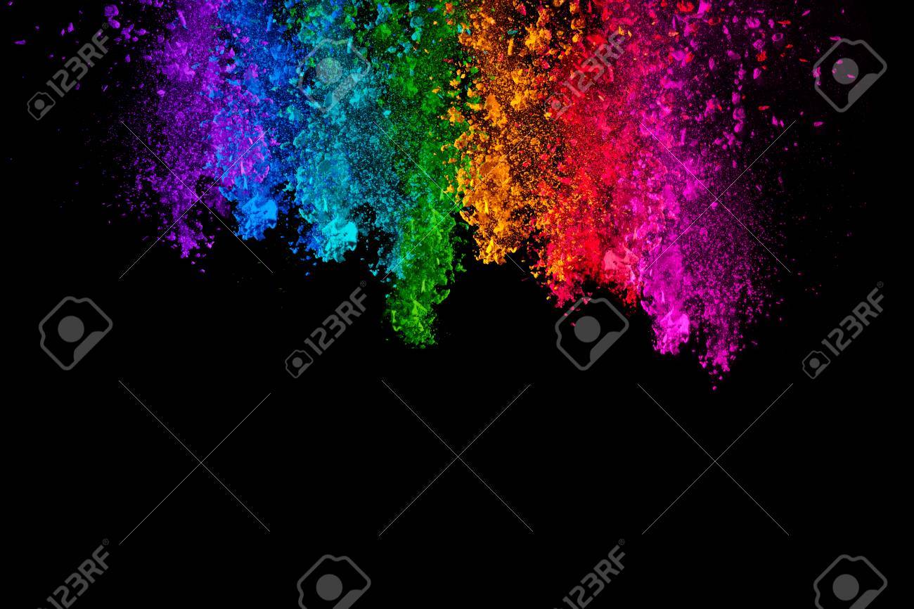 Falling colored powder. Rainbow of purple, blue, green, yellow, red and pink dust over black background with copy space for text - 55314686 Falling colored powder. Rainbow of purple, blue, green, yellow, red and pink dust over black background with copy space for text - 55314686