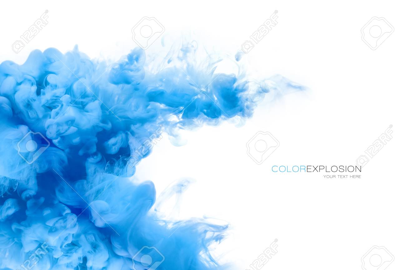 Closeup of a colorful blue acrylic ink in water isolated on white with copy space. Template design. Abstract background. Color explosion. Paint texture. - 60951931 Closeup of a colorful blue acrylic ink in water isolated on white with copy space. Template design. Abstract background. Color explosion. Paint texture. - 60951931