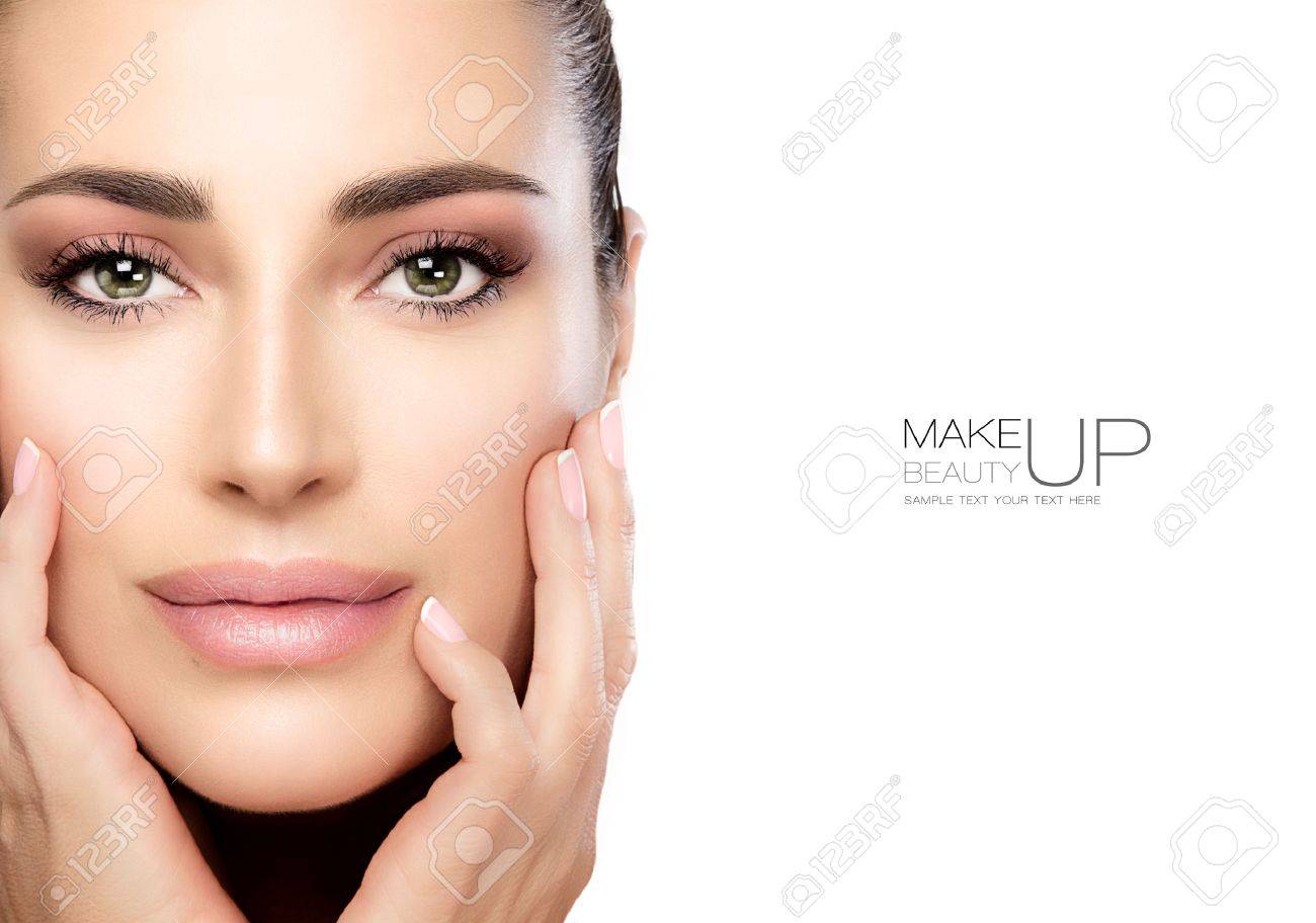 Beauty Makeup and Nai Art Concept. Beauty model woman with soft pink smoky eye makeup, foundation on a unblemished skin and trendy pink lipstick to match her manicured nails. High fashion portrait isolated on white with copy space for text - 69242185 Beauty Makeup and Nai Art Concept. Beauty model woman with soft pink smoky eye makeup, foundation on a unblemished skin and trendy pink lipstick to match her manicured nails. High fashion portrait isolated on white with copy space for text - 69242185