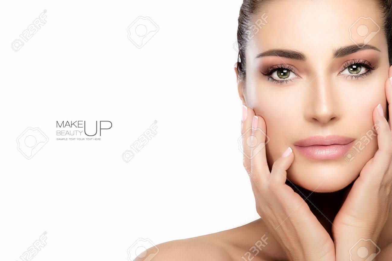 Beauty model woman with trend makeup, soft pink smoky eye, foundation on a unblemished skin and soft pink lipstick to match her manicured nails. Portrait isolated on white with copy space for text - 69454866 Beauty model woman with trend makeup, soft pink smoky eye, foundation on a unblemished skin and soft pink lipstick to match her manicured nails. Portrait isolated on white with copy space for text - 69454866