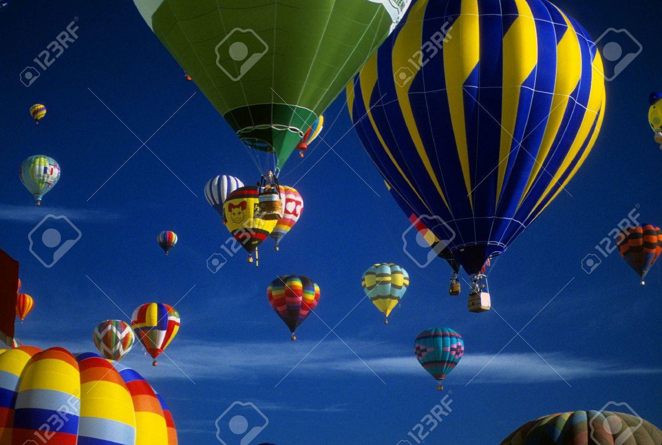 Hot air balloons agaisnt blue sky, International Balloon Festival, Albuquerque, New Mexico - 3128474 Hot air balloons agaisnt blue sky, International Balloon Festival, Albuquerque, New Mexico - 3128474