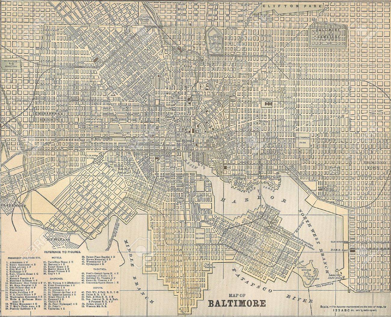Vintage 1891 map of the city of Baltimore, Maryland; out of copyright - 7804243 Vintage 1891 map of the city of Baltimore, Maryland; out of copyright - 7804243
