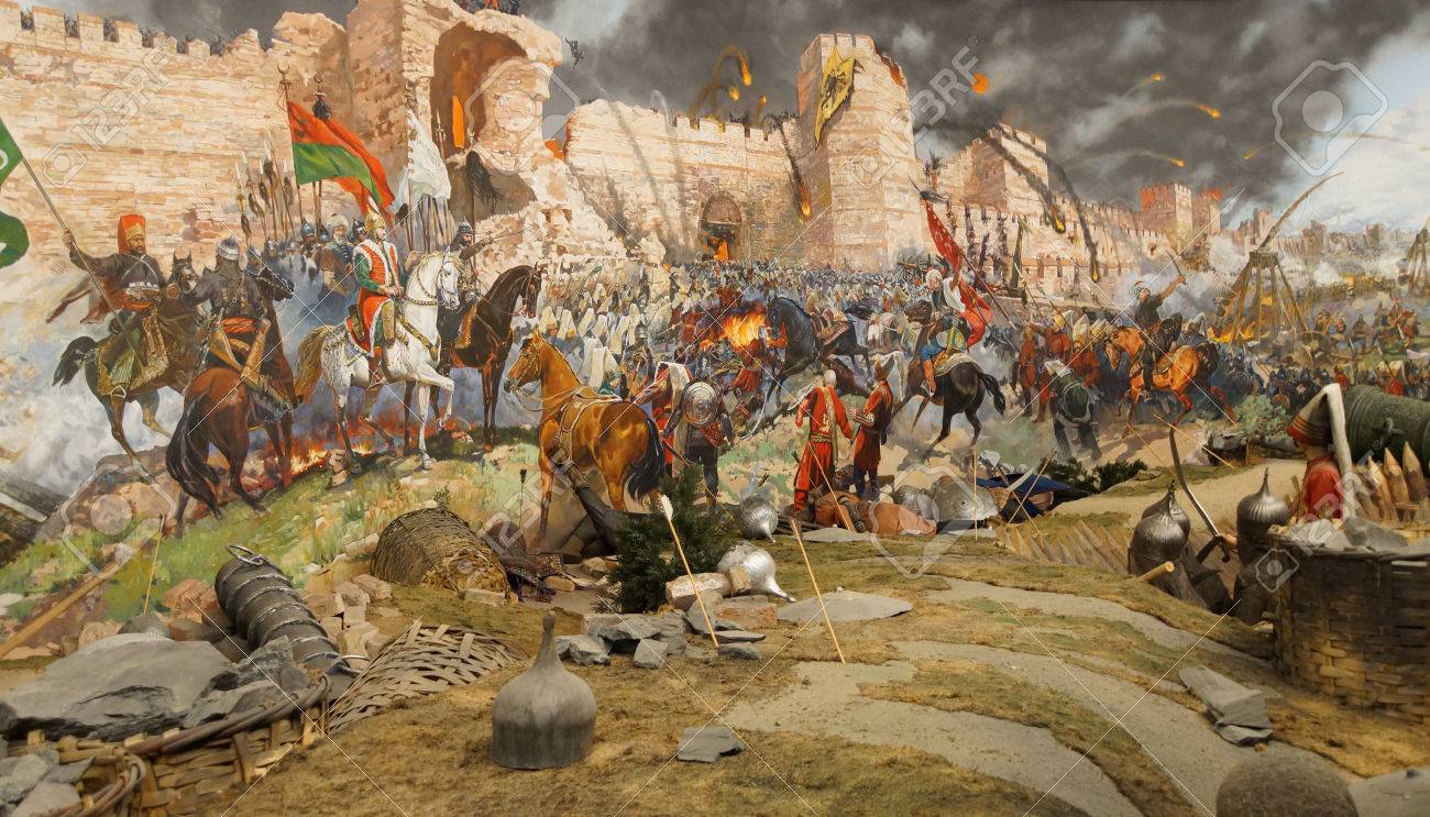 Final assault and the fall of Constantinople in 1453. Captured by Mehmet. Diorama in