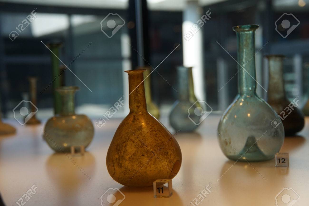 Cologne Germany Sep 15 2016 Ancient Roman Glass Vases