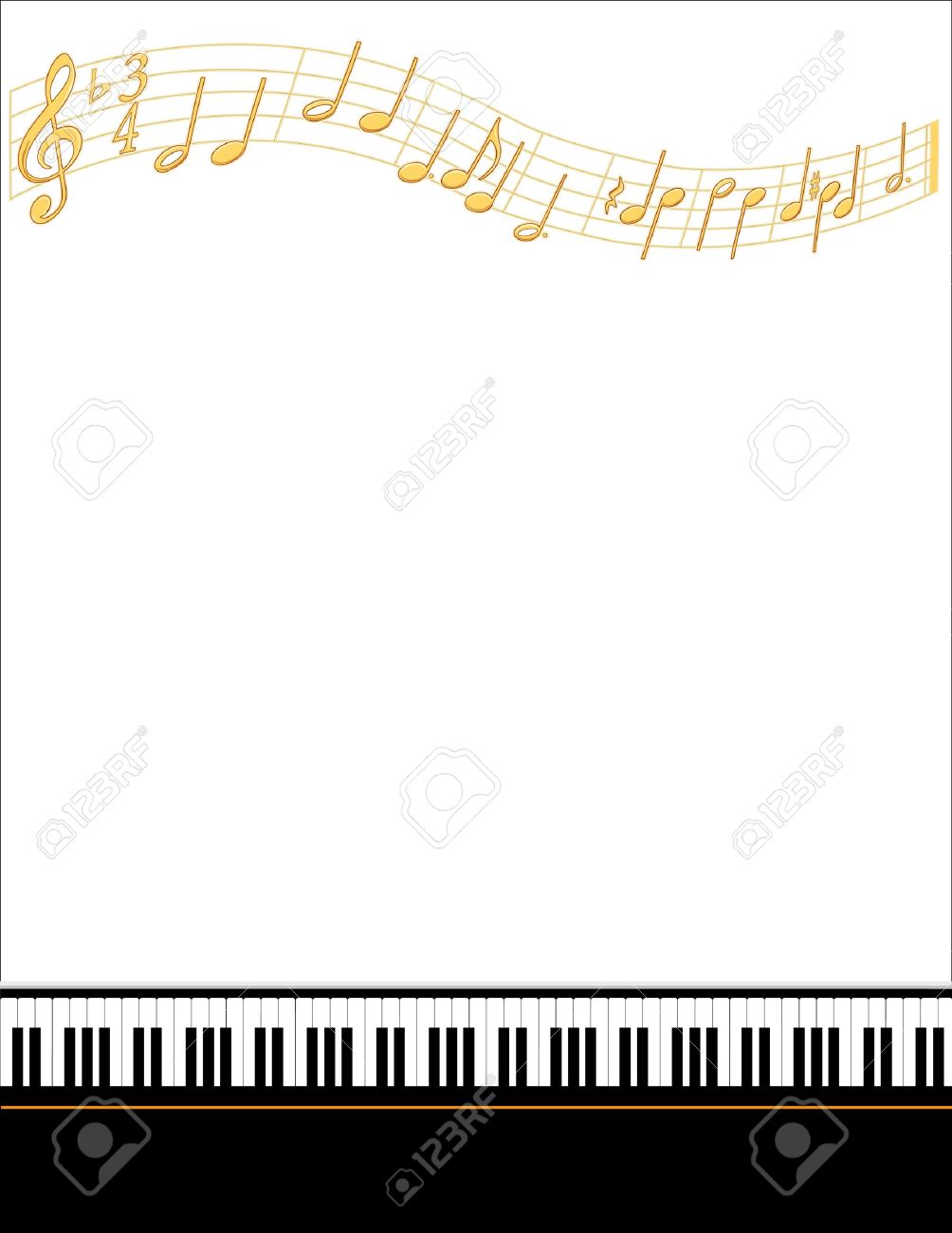 音楽エンターテイメント イベント ポスター フレーム ピアノ キーボード 金ノート 垂直 のイラスト素材 ベクタ Image