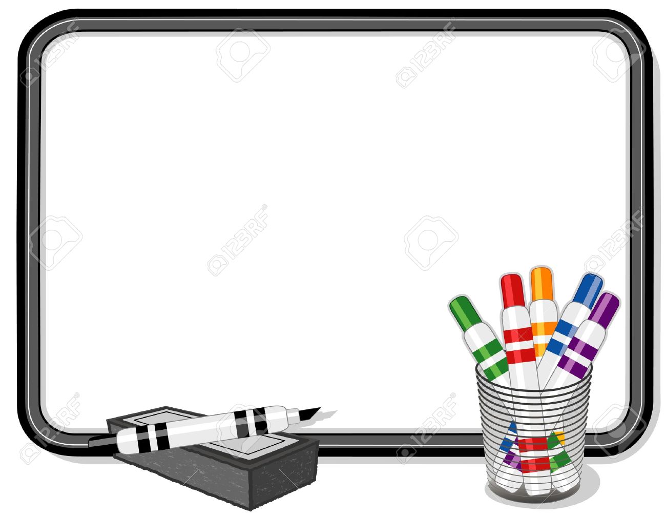 whiteboard with multicolor marker pens royalty free cliparts