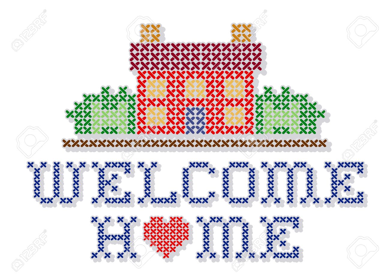 Welcome Home With A Big Heart Cross Stitch Embroidery Retro Design Royalty Free Cliparts Vectors And Stock Illustration Image