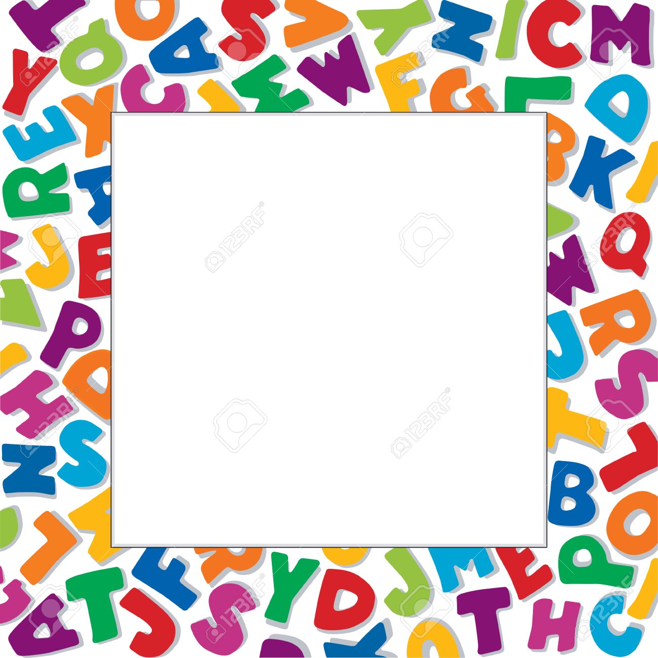 alphabet frame square multicolor letter border on white background