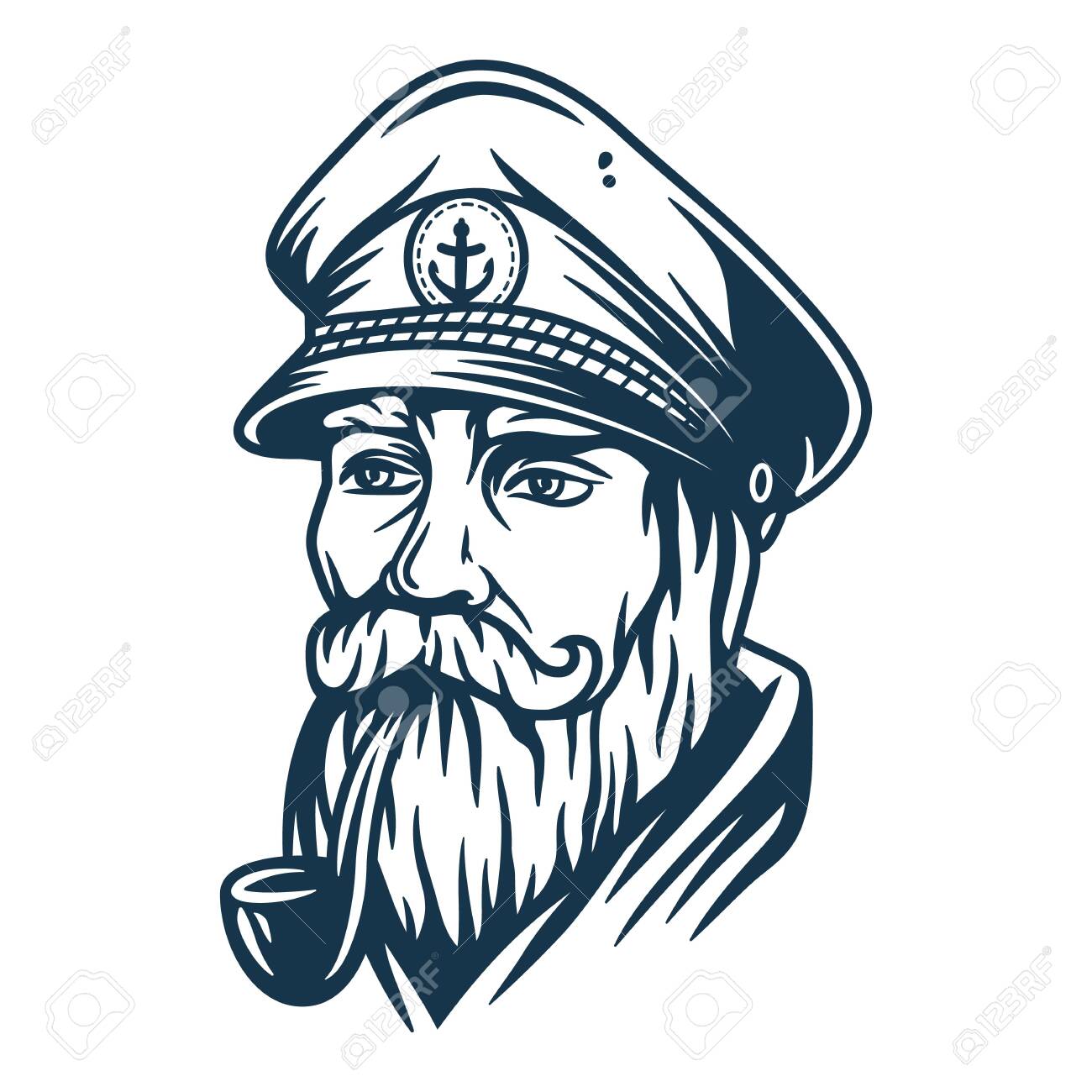 Bearded ship sailor with captain cap and a pipe - 151906100 Bearded ship sailor with captain cap and a pipe - 151906100