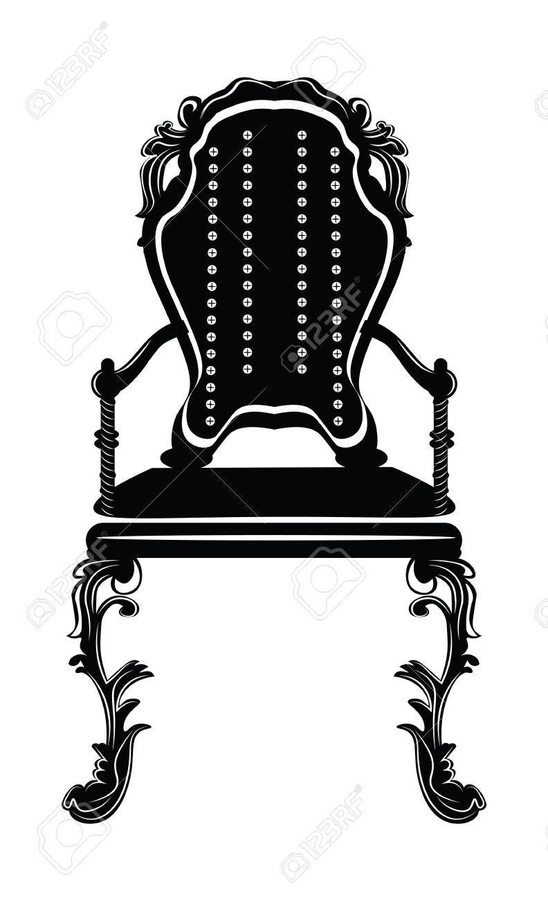 豊かな装飾とエレガントな椅子 フランスの高級には 装飾が刻まれています ビクトリア朝の絶妙なスタイルの家具をベクトルします ブラック カラーのイラスト素材 ベクタ Image