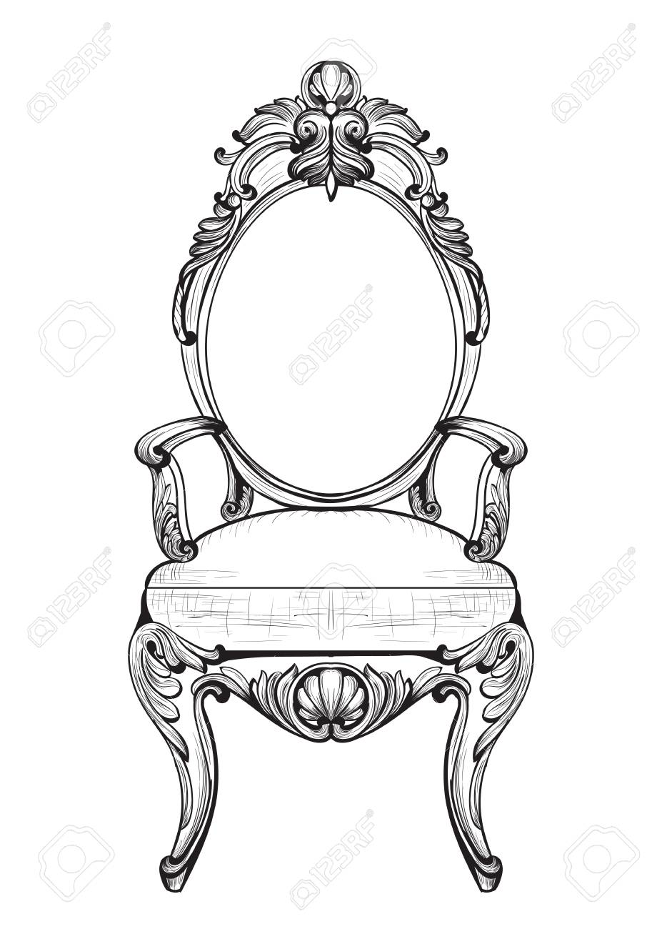 豪華なファブリックの飾りで絶妙なすばらしい帝国バロック椅子 フランスの高級豊かな複雑な構造をベクトルします 高貴なビクトリア朝様式の装飾 のイラスト素材 ベクタ Image