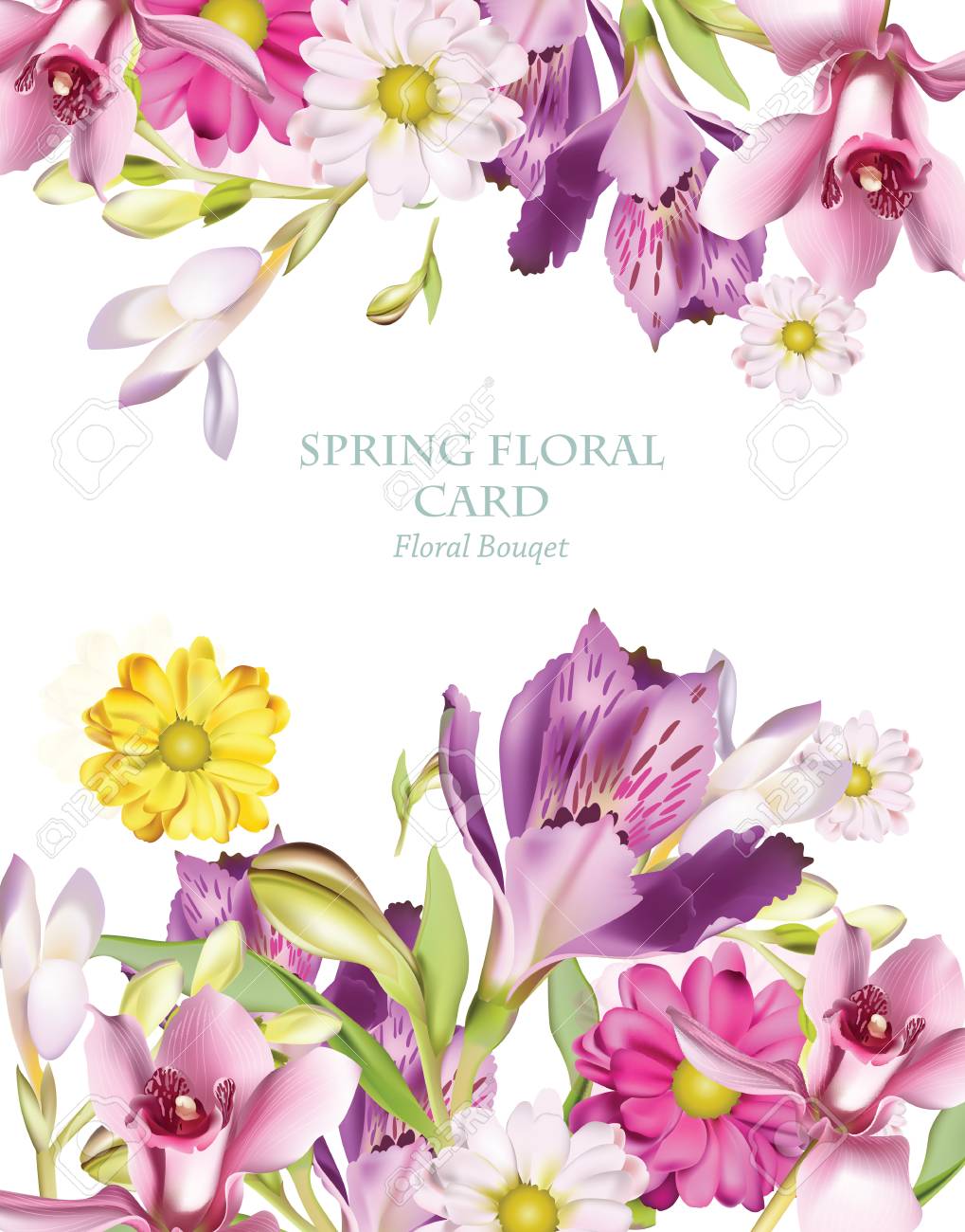 Fleurs De Printemps Bouquet Modele De Carte Verticale Belle Carte Postale Pour Les Mariages Anniversaire Anniversaire Vector Illustration Clip Art Libres De Droits Vecteurs Et Illustration Image