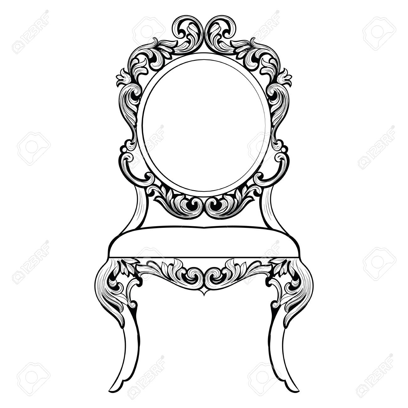 豪華な装飾の帝国バロック丸椅子 フランスの高級豊かな複雑な構造をベクトルします 高貴なビクトリア朝様式の装飾のイラスト素材 ベクタ Image