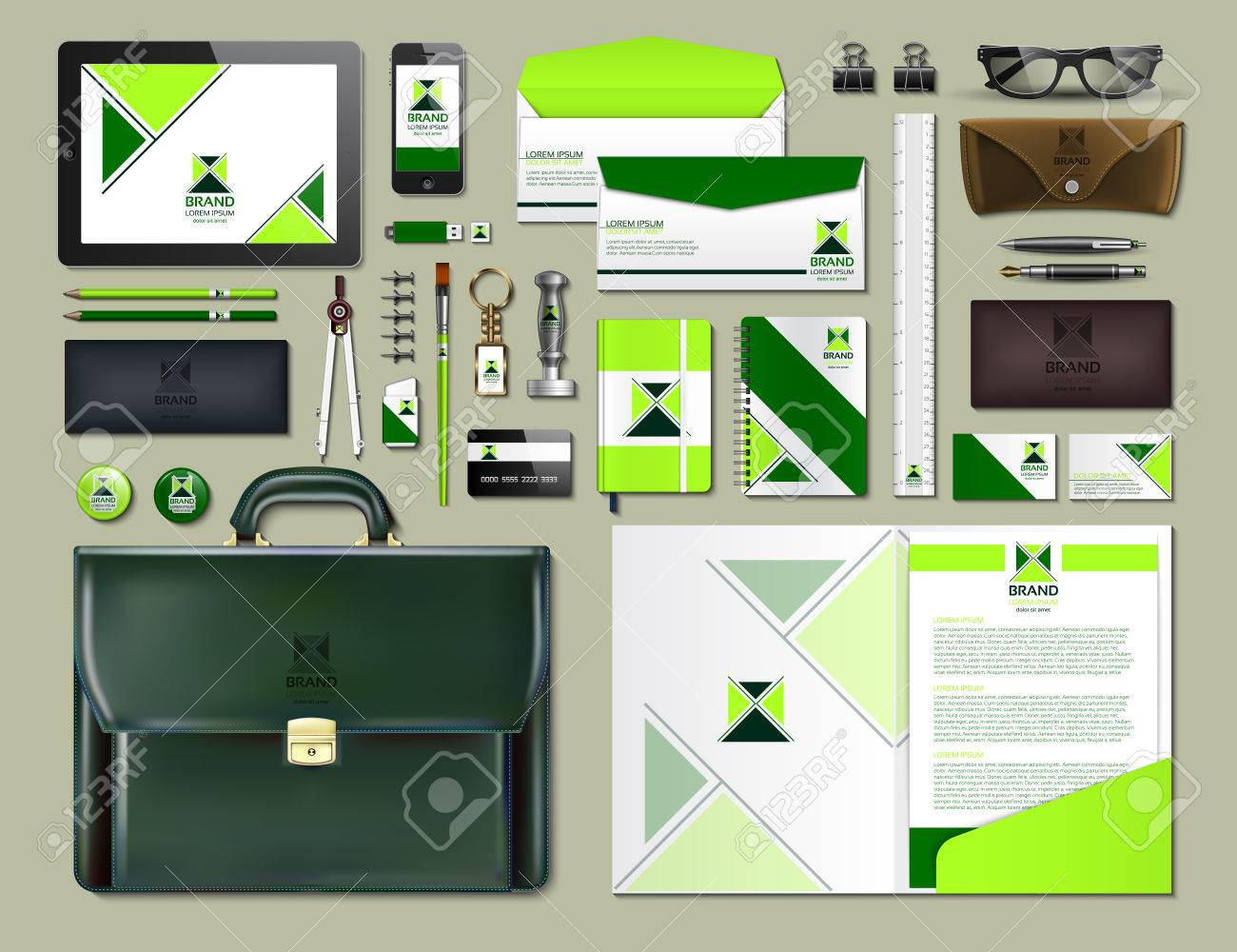 Business corporate identity items set. Vector working articles portofolio, glasses, phone, tablet, maps with brand logos. Work Stuff Stationery 3d realistic collection - 81307893 Business corporate identity items set. Vector working articles portofolio, glasses, phone, tablet, maps with brand logos. Work Stuff Stationery 3d realistic collection - 81307893