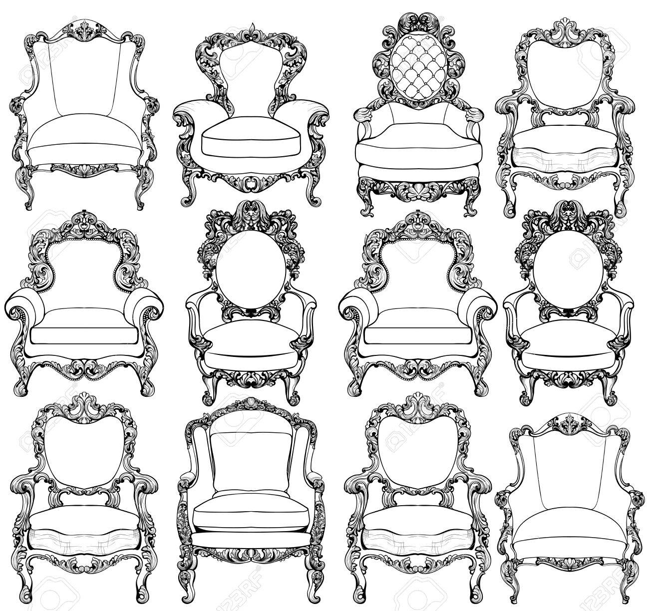 Vintage Barock Luxus-Stil Sessel Möbel-Set-Kollektion. Französische ... Vintage Barock Luxus-Stil Sessel Möbel-Set-Kollektion. Französische ...