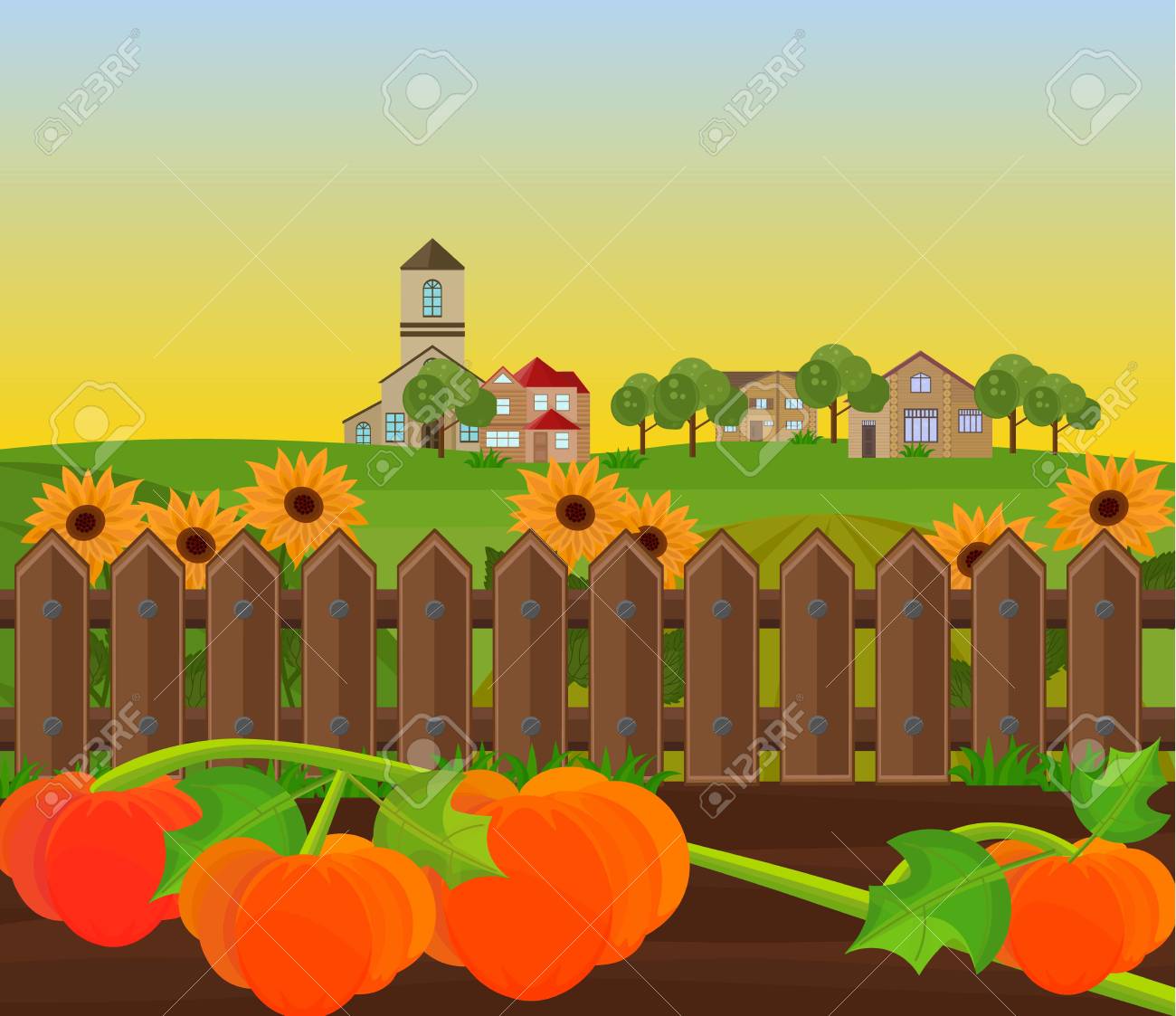 カボチャの収穫ガーデン のイラスト素材 ベクタ Image