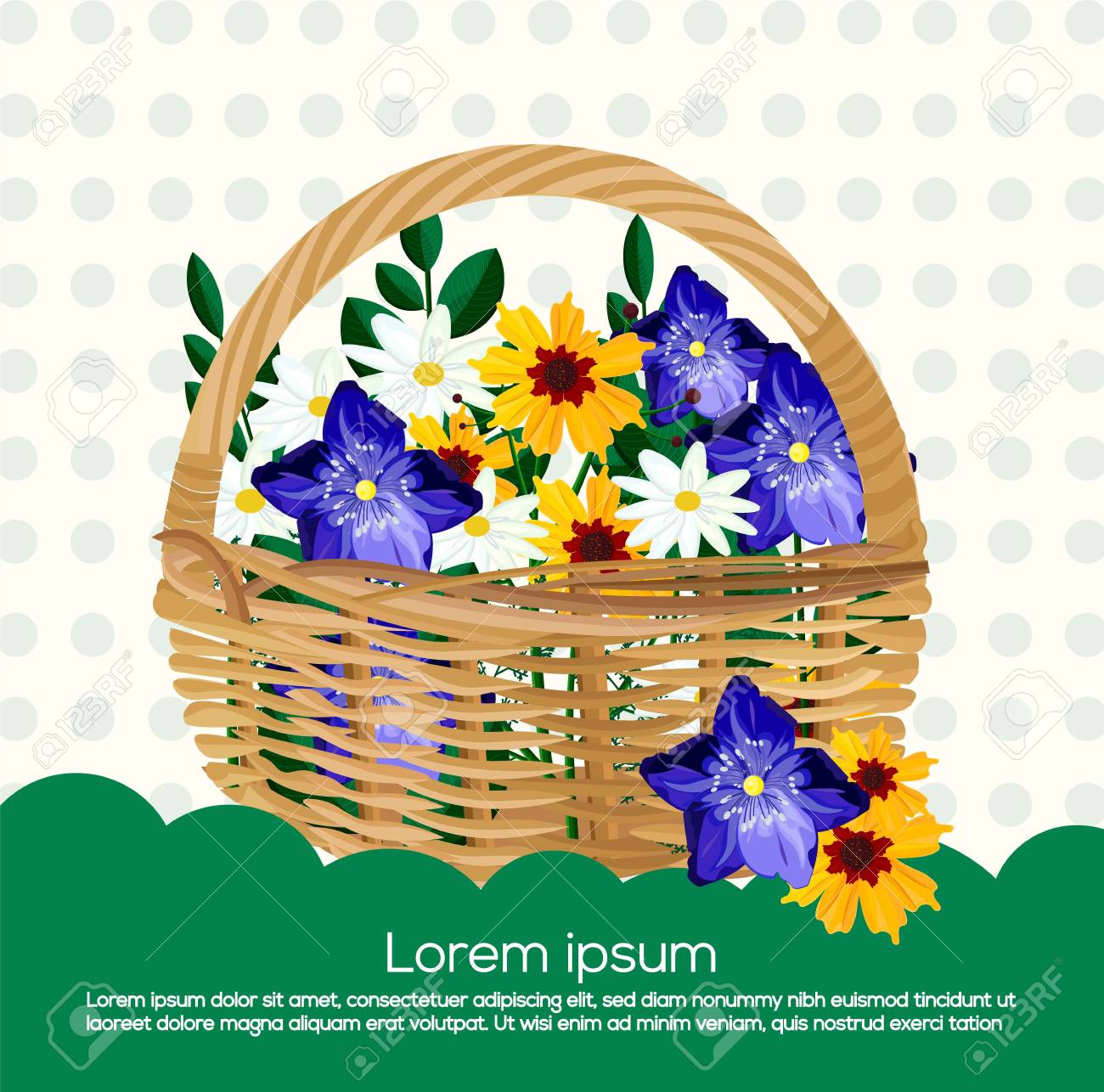 ベクトル図のバスケットの花 テンプレート フラット スタイル のイラスト素材 ベクタ Image