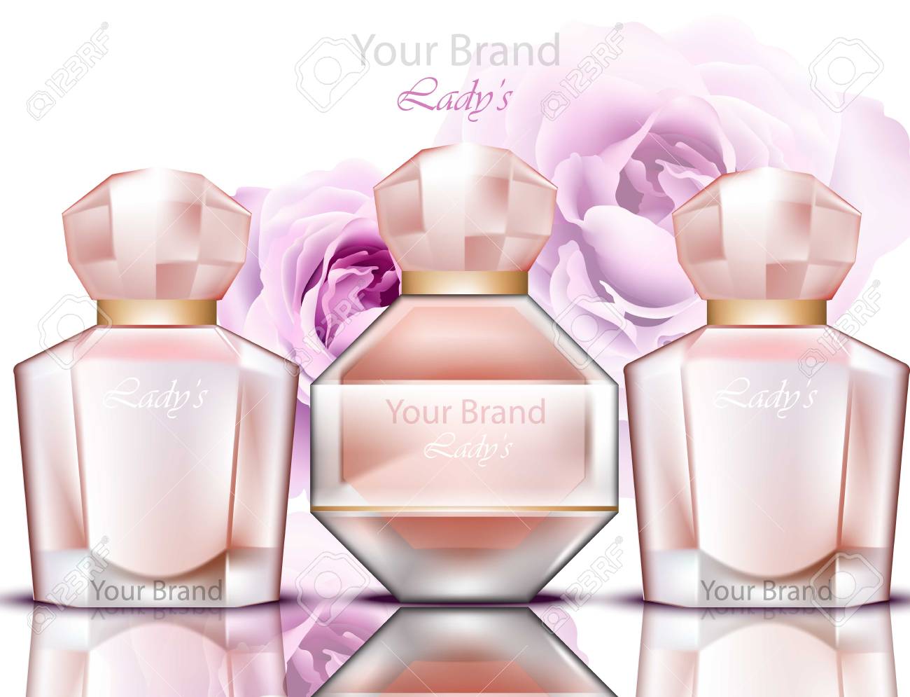ローズウォーターの香水瓶は 現実的なベクトルを設定します 製品のパッケージ デザイン のイラスト素材 ベクタ Image 3047