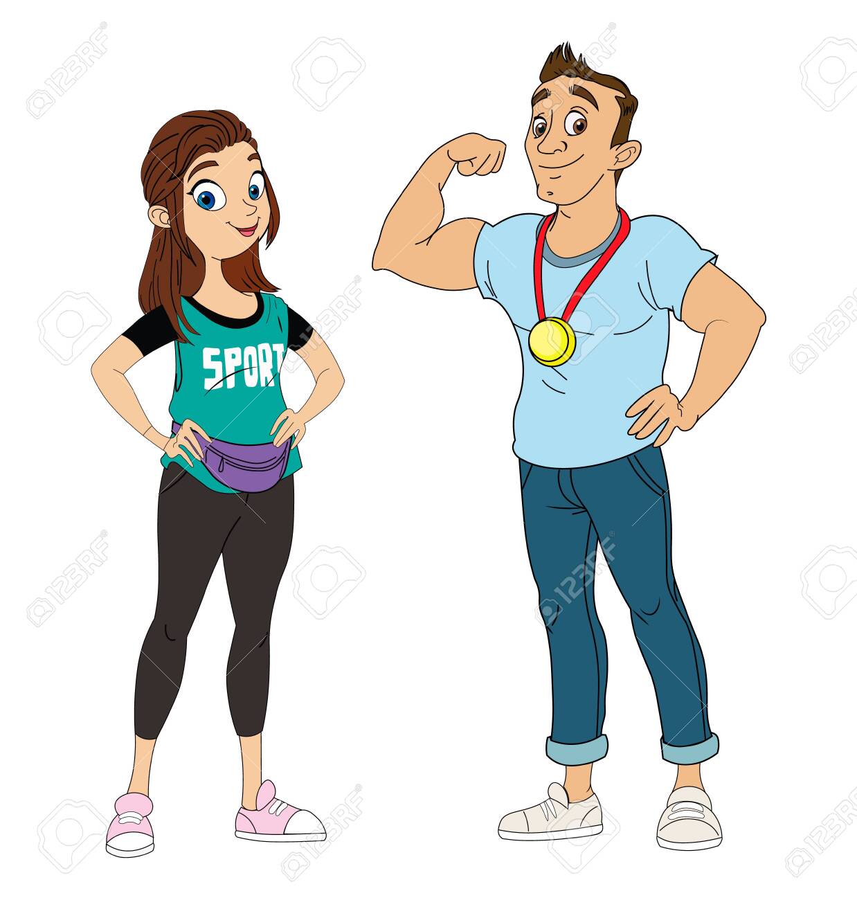Man And Woman Sport Coach Vector Cartoon Characters Healthy Lifestyle Trainers Concepts Royalty Free Cliparts Vectors And Stock Illustration Image 126285819