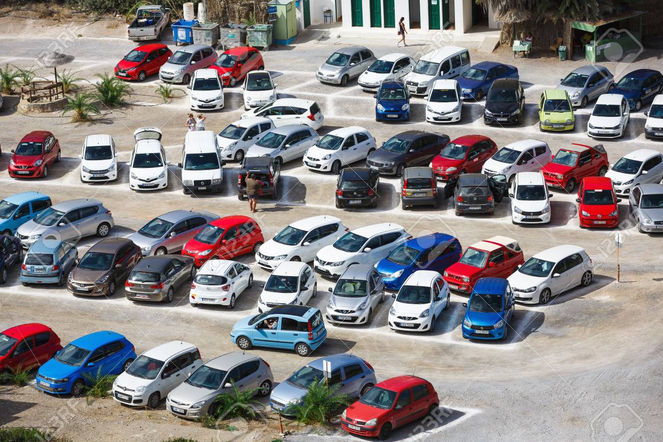 Vai Beach Greece October 13 2016 A Lot Of Cars In The Parking