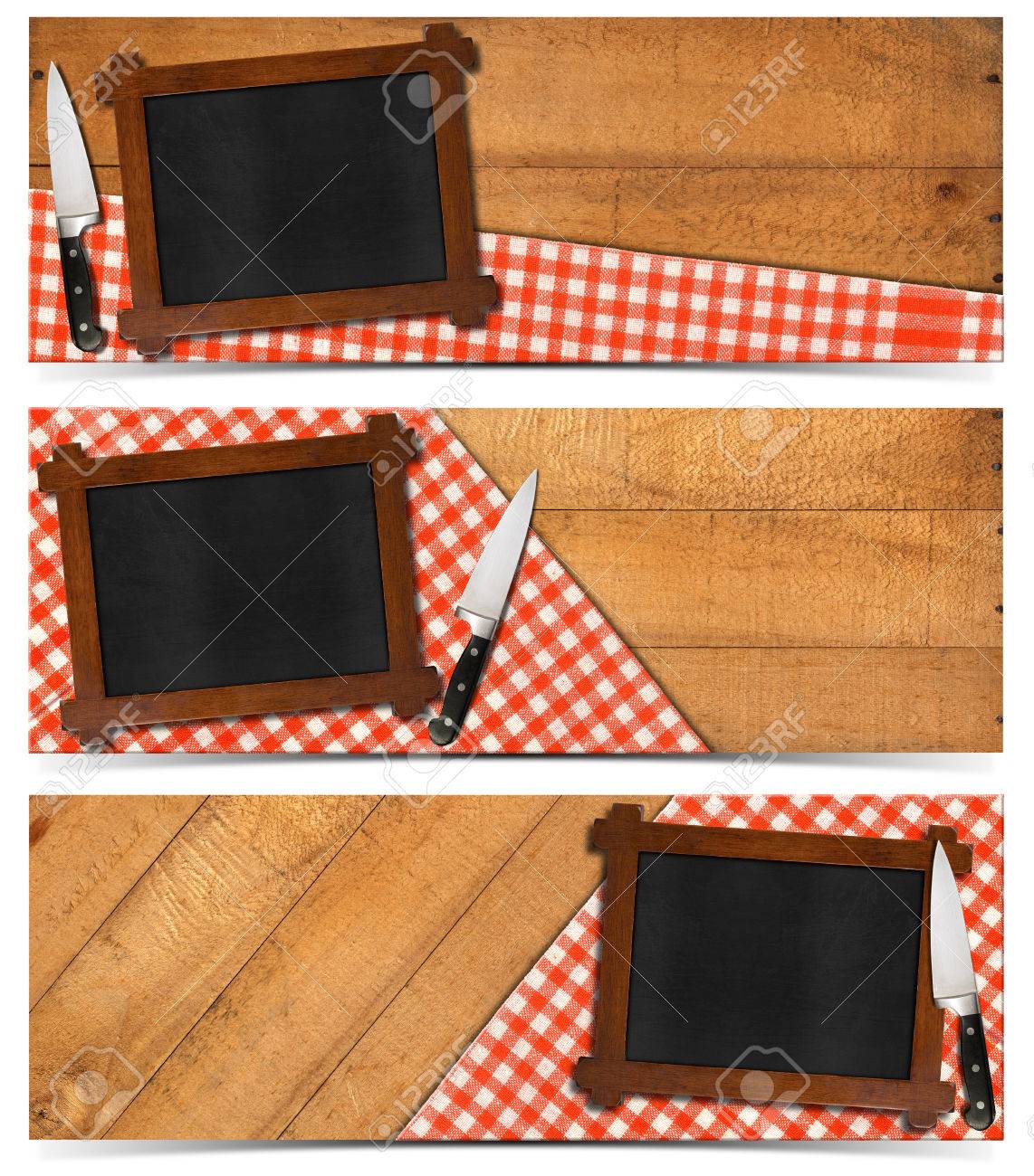 Sammlung Von Drei Kuchen Banner Mit Leeren Tafel Mit Holzrahmen Lizenzfreie Fotos Bilder Und Stock Fotografie Image
