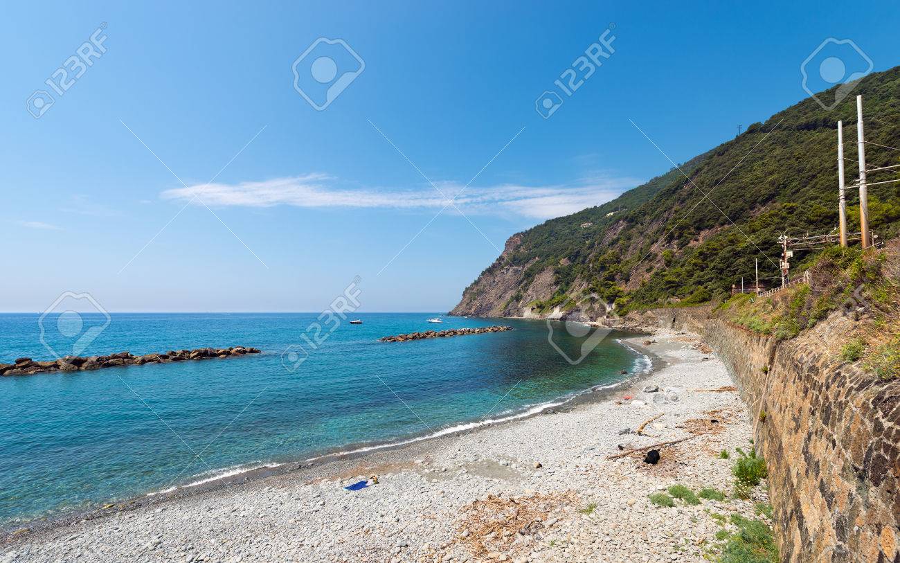 The Arena Beach Cliff And Railway In Framura Small Village