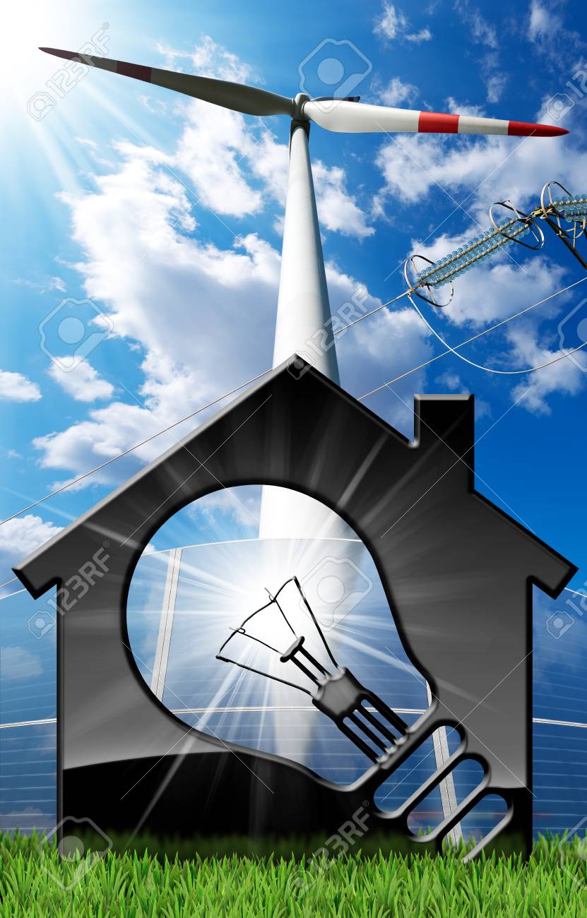 Vorbildliches Haus Mit Einer Gluhlampe Einem Sonnenkollektor