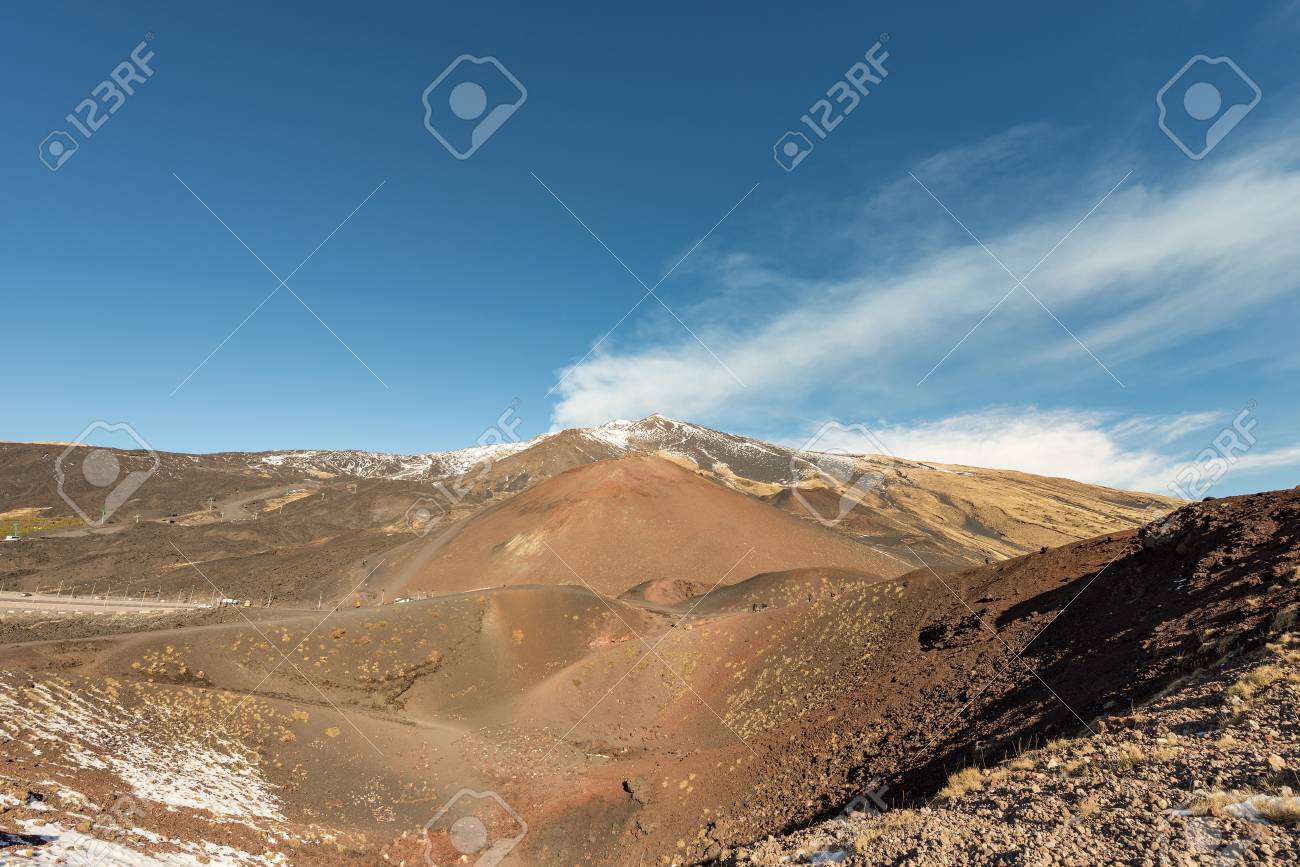 The Mount Etna Volcano With Snow In Sicily Catania Italy Sicilia Stock Photo Picture And Royalty Free Image Image 92464333