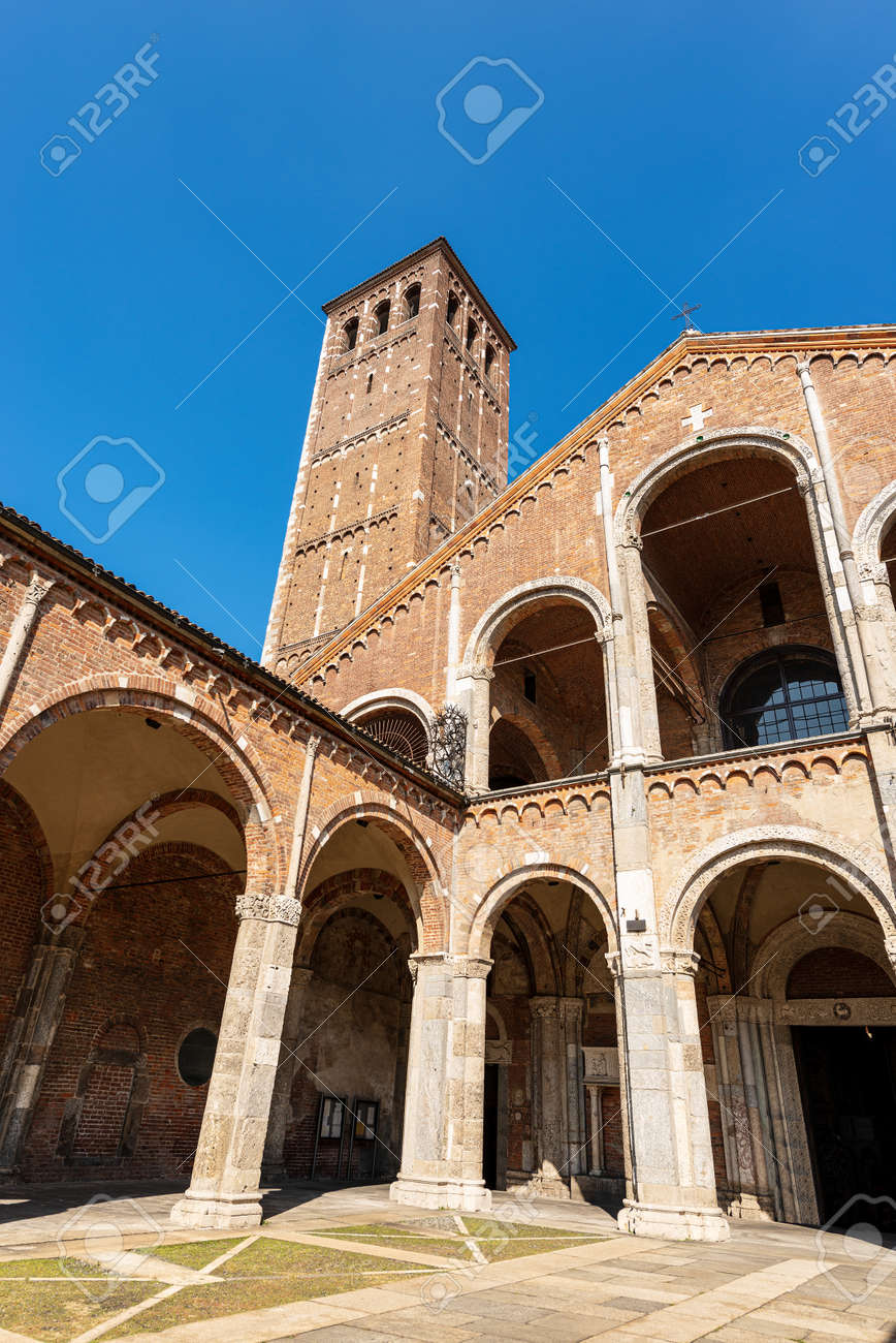 Ancient Basilica Of Saint Ambrogio (Ambrose), 379-1099, In Lombard  Romanesque Style. Milan, Lombardy, Italy, Europe Stock Photo, Picture and  Royalty Free Image. Image 183897249., image size:868x1300