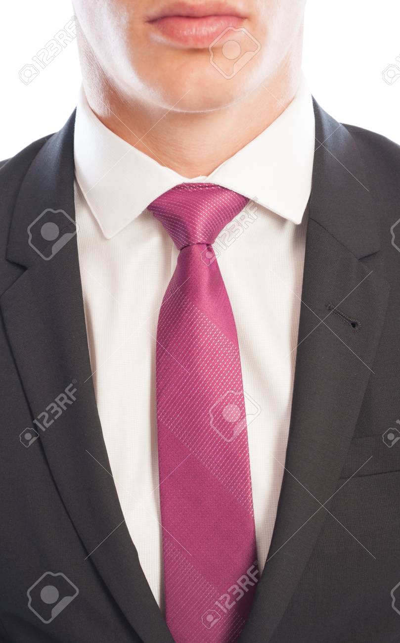 黒のスーツと白のビジネスの男性にピンクのネクタイのクローズ アップ の写真素材 画像素材 Image