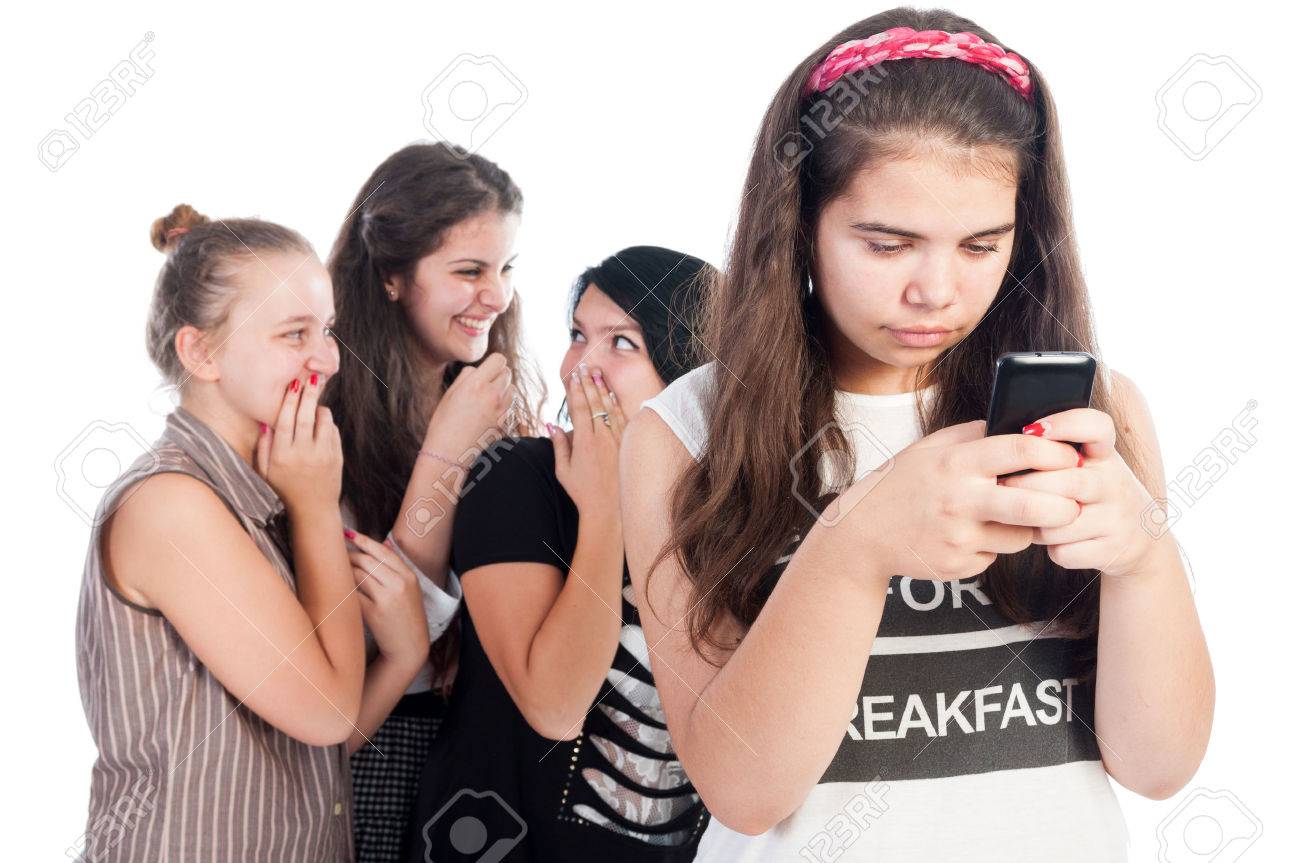 Mean and bullying teen girls on white background - 35102623 Mean and bullying teen girls on white background - 35102623