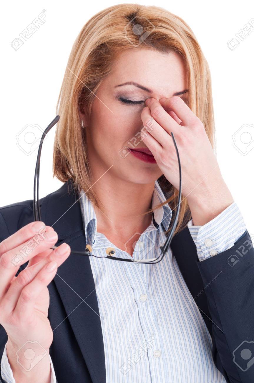 Stressed or tired from reading business woman concept on white background - 36668876 Stressed or tired from reading business woman concept on white background - 36668876
