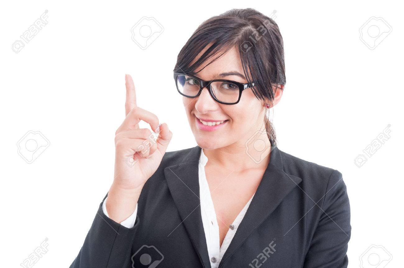 Business woman poiting finger up or having an idea. Pay attention to teacher concept - 41219405 Business woman poiting finger up or having an idea. Pay attention to teacher concept - 41219405