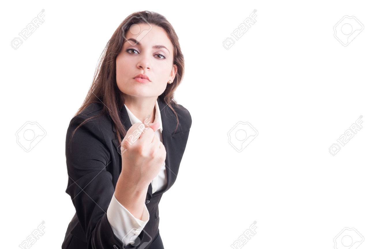 Aggressive Business Woman, Leader Or Bossy Manager Showing Fist Isolated On  White Background Stock Photo, Picture and Royalty Free Image. Image  45692863., image size:1300x863