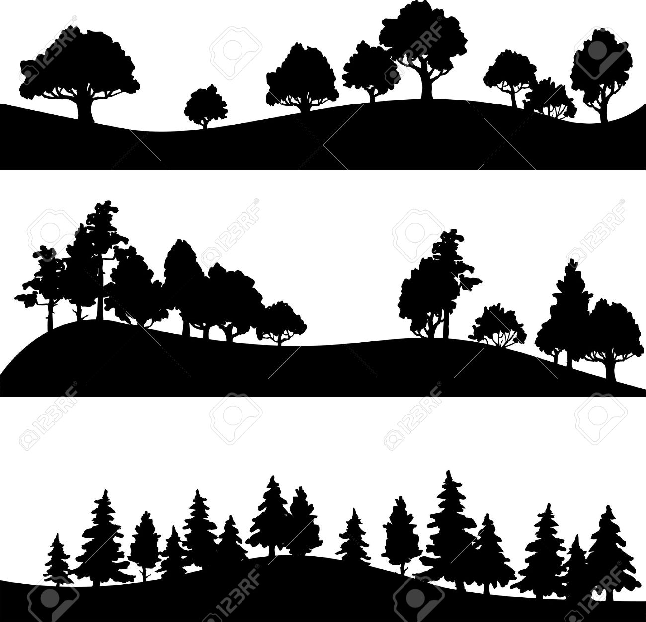 Set Of Different Silhouettes Of Landscape With Trees Vector Illustration Royalty Free Cliparts Vectors And Stock Illustration Image 39845123